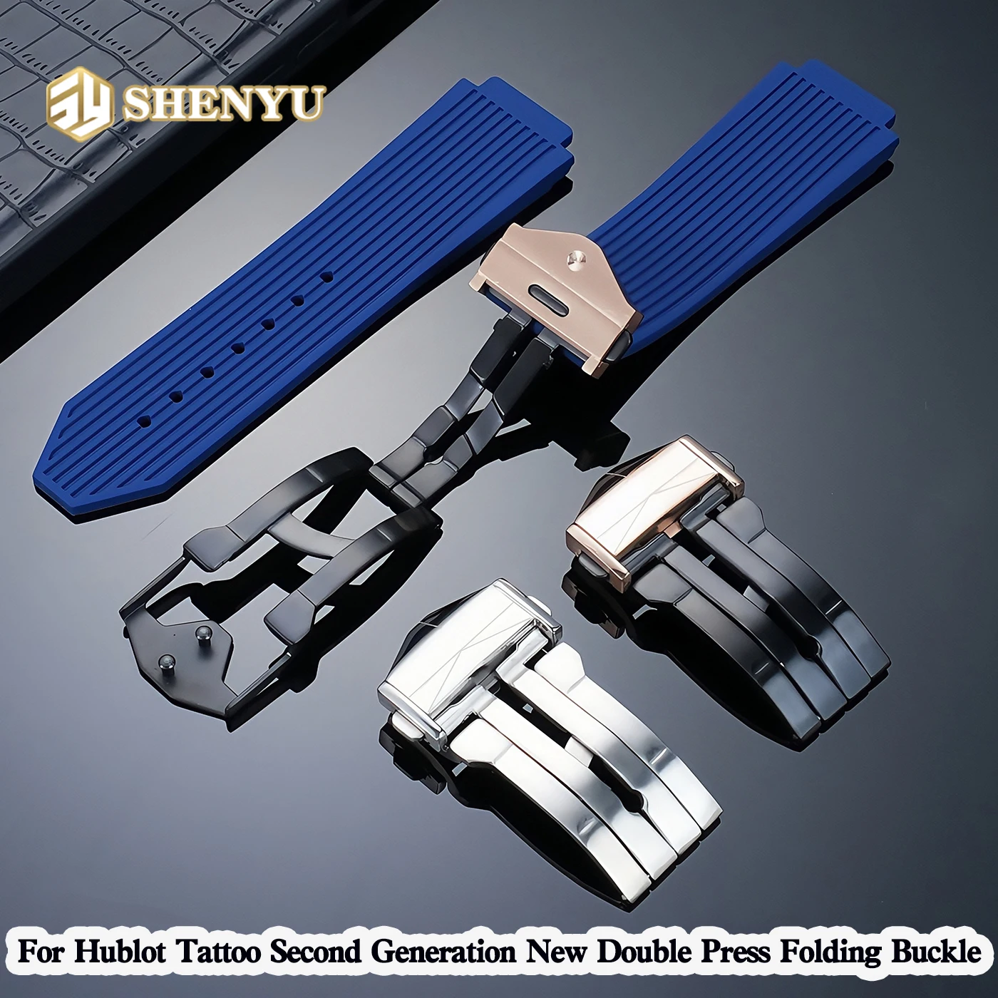 Для Hublot Tattoo 2-го поколения, новая складная пряжка с двойным нажатием, силиконовая сменная пряжка для ремня Big Bang, серебристая, BlackRose, 22 мм