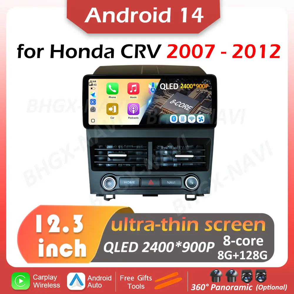 Для Honda CRV 2007 2008 2009 2010 2011 2012 Автомобильный радиоприемник Aduio Мультимедийный плеер Android 14 Carplay Smart Touch Screen Аксессуары