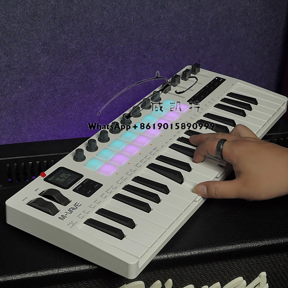 Фото Мини-MIDI-клавиатура SMK-37 PRO, 37 скоростных чувствительных клавиш, поддержка беспроводной связи с 16 барабанными колодками RGB, консоль управления №3