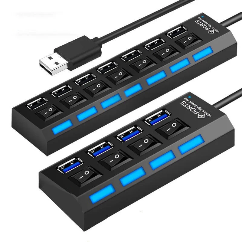 Фото Высокоскоростной разветвитель на 7 портов USB 2,0, USB-адаптер питания на 4 порта №1