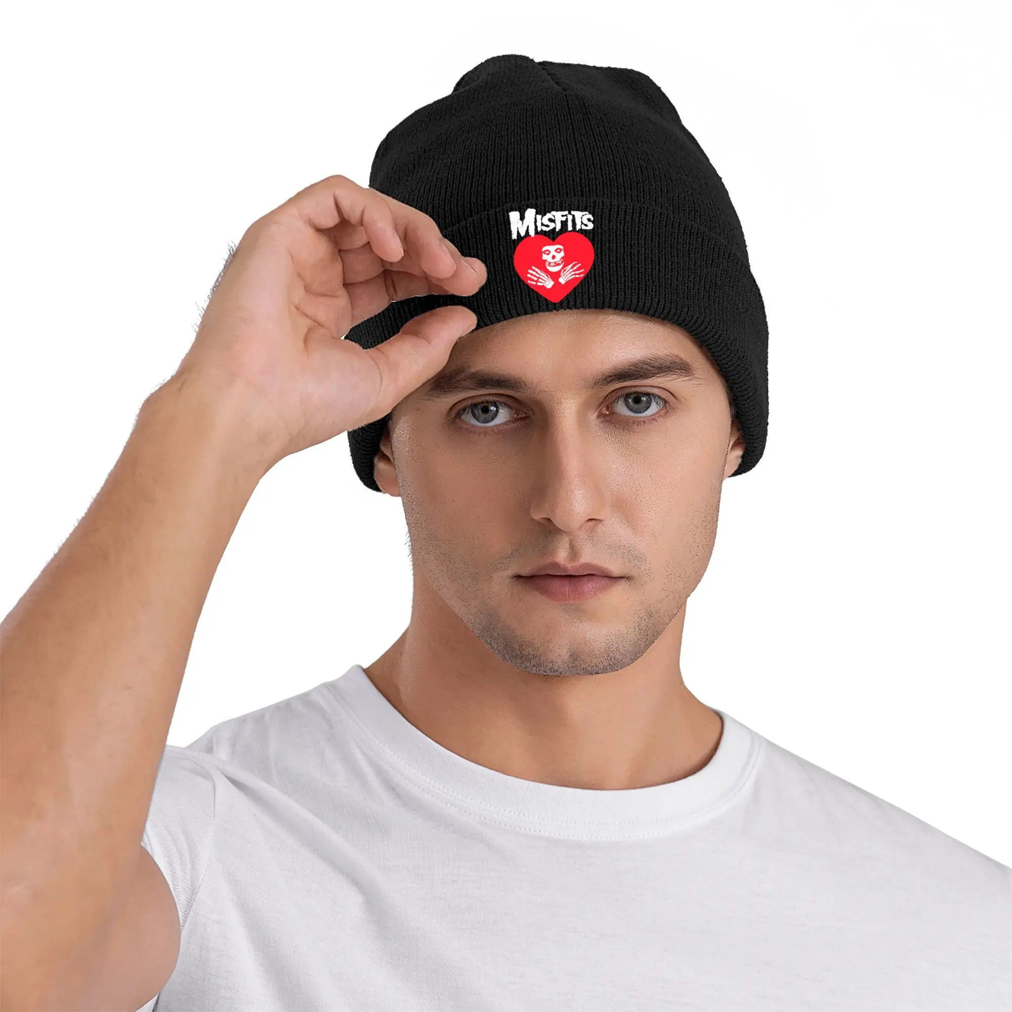 Фото Шапки на заказ Love Misfits Skull Skullies для мужчин и женщин, трендовая зимняя теплая вязаная шапка для взрослых, хеви-метал, рок-капот, шапки №5