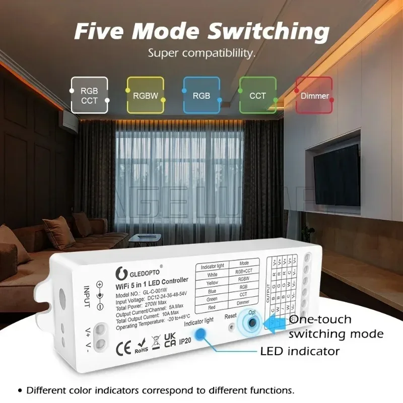 Фото Светодиодный контроллер Gledopto Yandex Alice WiFi GL-C-001W/006W RGBCCT DC12-24V Tuya Smart Life Теплый холодный белый светильник с регулируемой яркостью №4