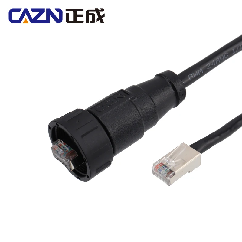 CAZN RJ45 Прямой штекерный кабель с перемычкой CAT5e CAT6a RJ45 Водонепроницаемый кабель Промышленный штекер Ethernet IP67 Пластик Электрика