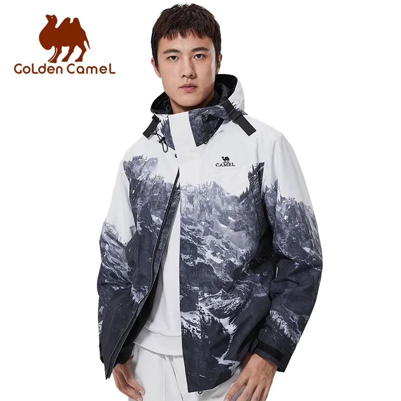 Походные куртки GOLDEN CAMEL, зимняя мужская флисовая куртка с принтом снега и гор, утепленная Лыжная одежда с бархатной подкладкой