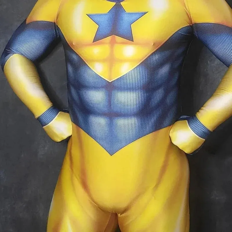 Anime Cosplay Halloween Adult Men  Booster Gold Cosplay Costume Superhero Bodysuit Zentai Party Jumpsuit 72th