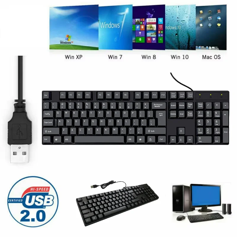 Фото Русская, испанская, французская, английская, арабская, проводная USB-клавиатура, эргономичный дизайн, игровой офис, 104 клавиши, языковая клавиатура для ПК, ноутбука №2