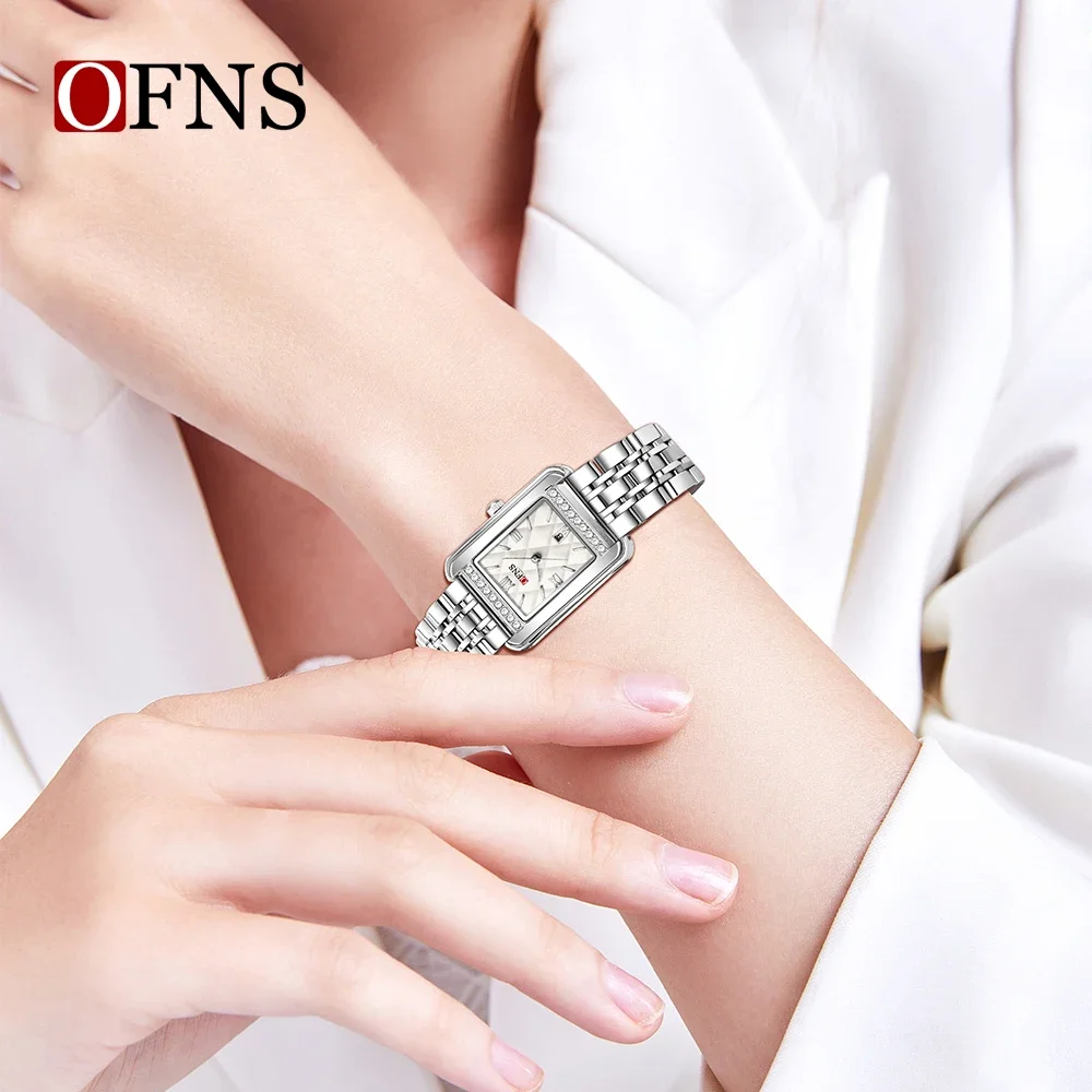 Фото ODNS 1557, новые женские кварцевые часы с ромбовидным узором, циферблатом, водонепроницаемые кварцевые часы, женские часы с инкрустацией календарем и бриллиантами №3