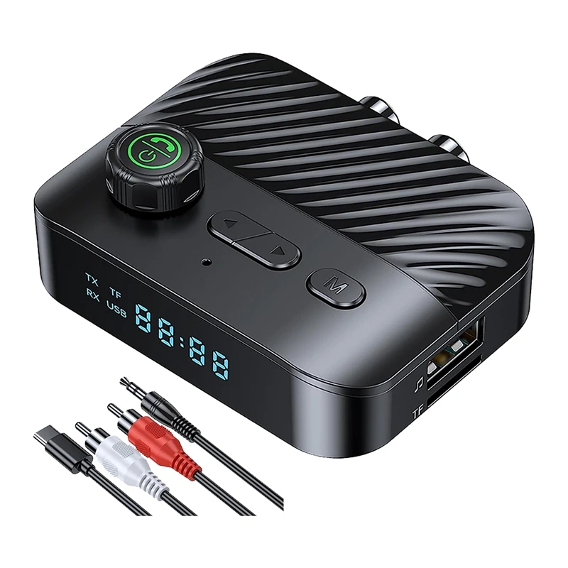 Приемник-передатчик Bluetooth 5,3, стерео, экран 3,5 мм, AUX, RCA, беспроводной, громкая связь, музыкальный аудио адаптер для телевизора, автомобиля