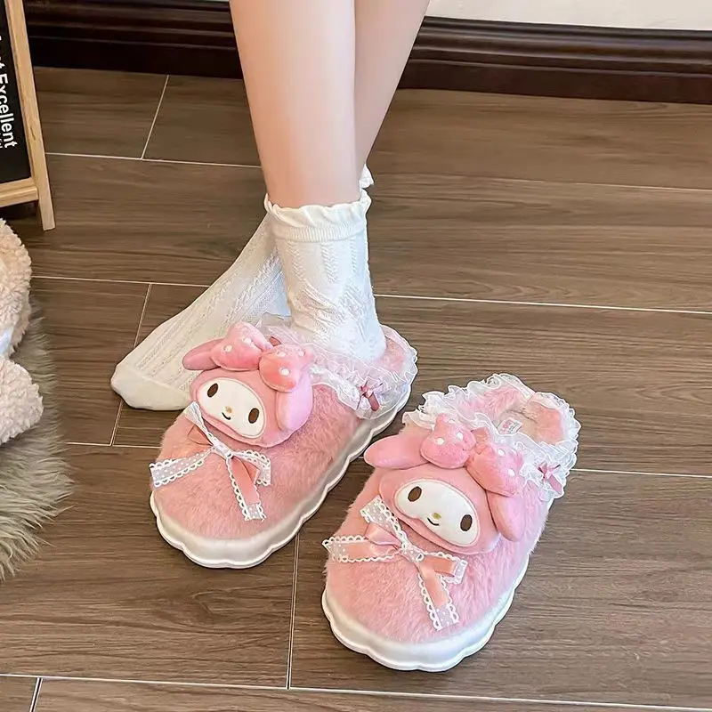 Фото Sanrio Hello Kitty Kuromi Cinnamoroll, хлопковые тапочки, милые зимние домашние тапочки с героями мультфильмов, теплая хлопковая обувь на толстой подошве №5
