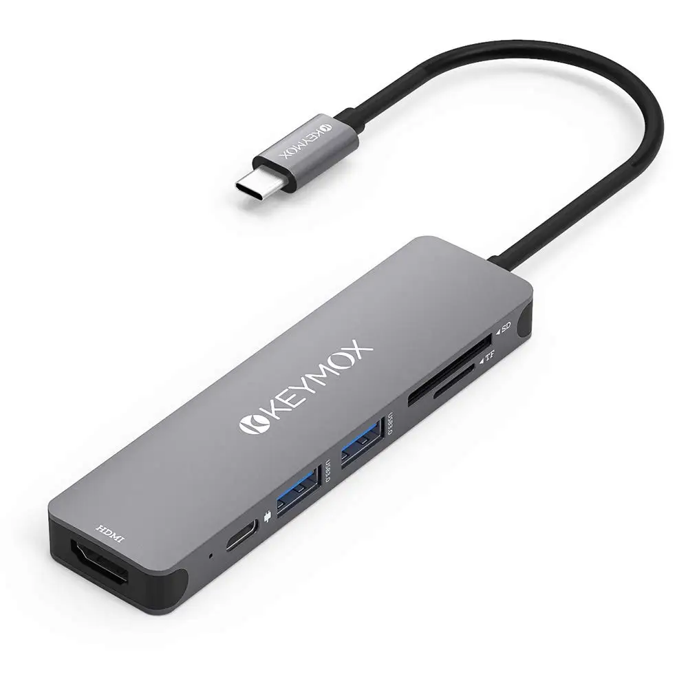 USB-концентратор KEYMOX на 6 портов, 4K, 60 Гц, USB 2,0 KEYMOX USB C Hub, 6-портовый адаптер 4K, 60 Гц, тип C к HDMI 2.0, ключ с 2 USB-A, 100 Вт, PD, зарядное устройство для чтения карт SD/TF для MacBook