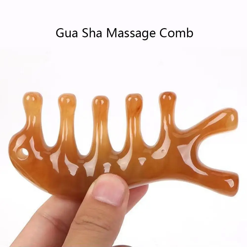 Фото Массажная расческа Little Dolphin Gua Sha, смоляная соскабливающая меридианная массажная расческа с пятью зубьями, расслабляющая массажная расческа для тела для женщин и мужчин №2