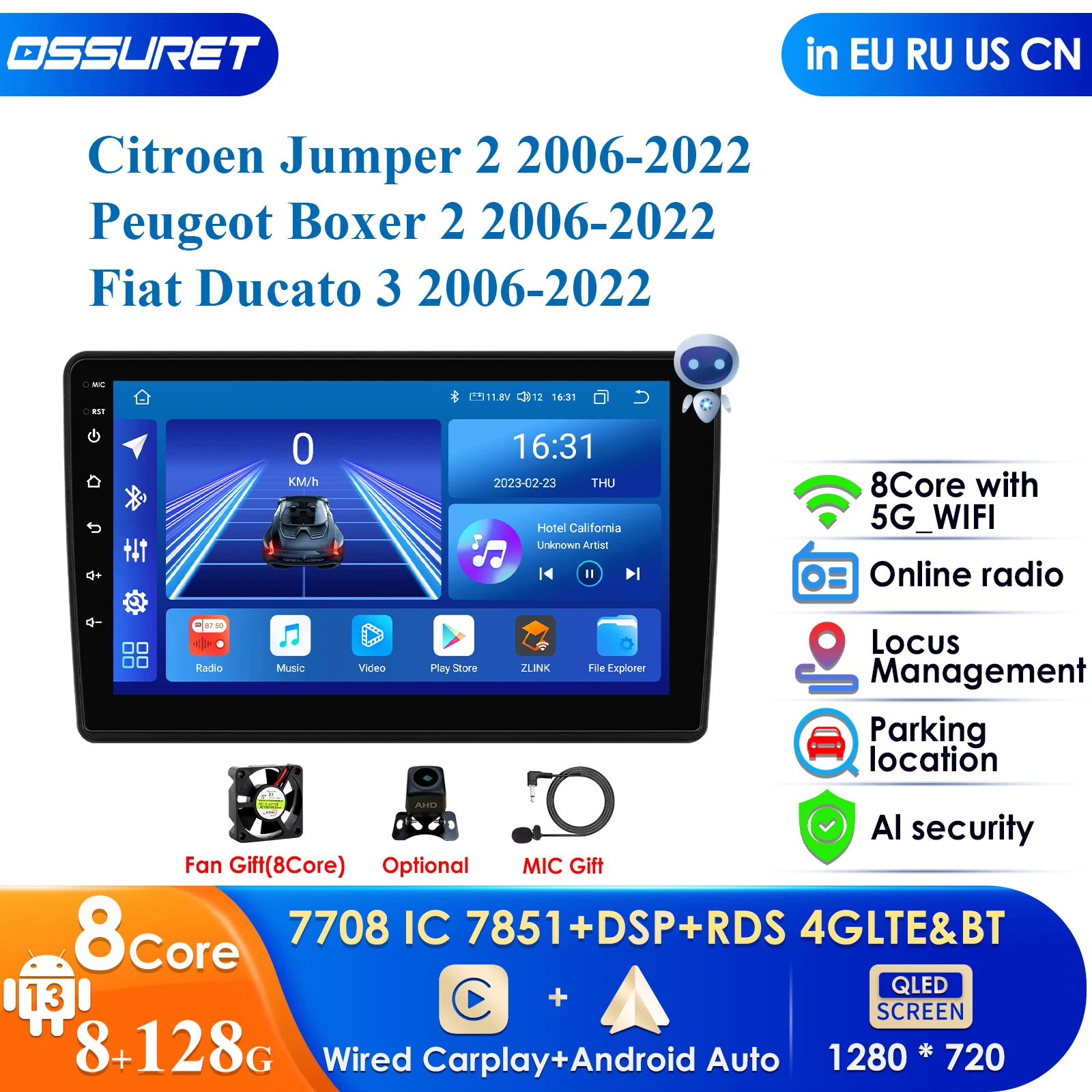 Автомагнитола для Fiat Ducato Peugeot Boxer Citroen Jumper 2 2006-2022, Android, мультимедийный плеер для Carplay, авто, 4G, навигация, GPS, 2Din, стерео