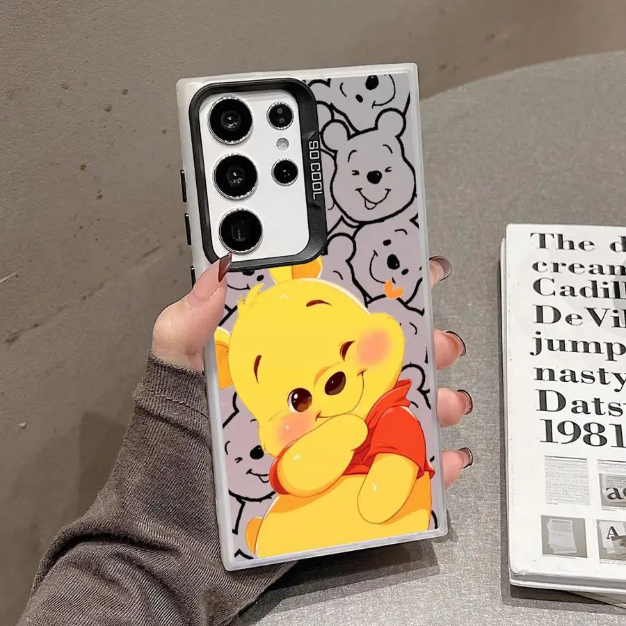 Disney Cute Winnie The Pooh Case for Samsung Galaxy S24 S23 Ultra S22 FE S21 S20 Plus Note 20 Lens Protect Plating Phone Cover