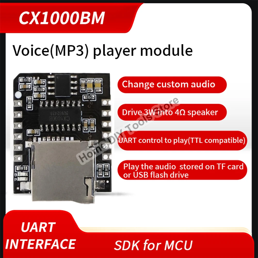 CX1000BM последовательный порт MP3 WAV голосовой чип модуль голосовой трансляции пользовательский аудиомодуль поддерживает TF-карту D-класса плата усилителя