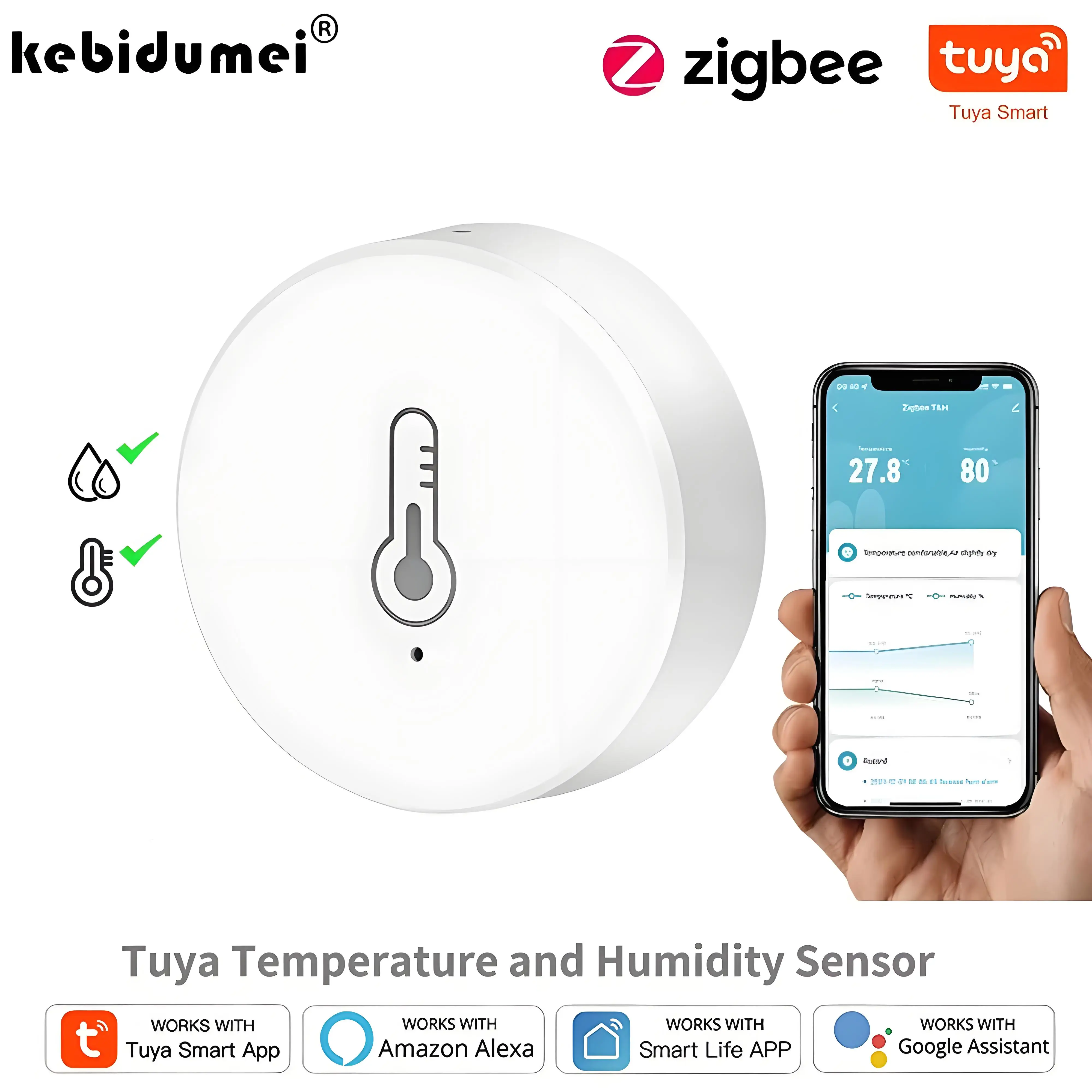 Мини-датчик температуры и влажности Tuya ZigBee, детектор влажности в помещении, голосовое управление через приложение, работает с Alexa Google Home