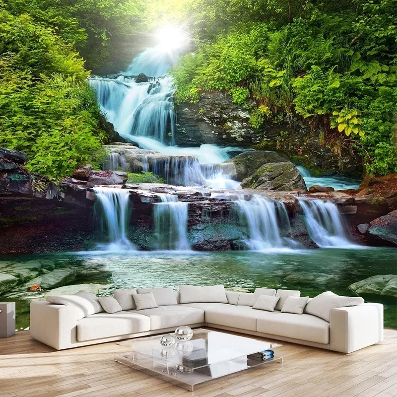 Фото Водопад, природный пейзаж, 3D фото обои для спальни, гостиной, дивана, ТВ, фон, Papier Peint, индивидуальный плакат, настенная роспись №2