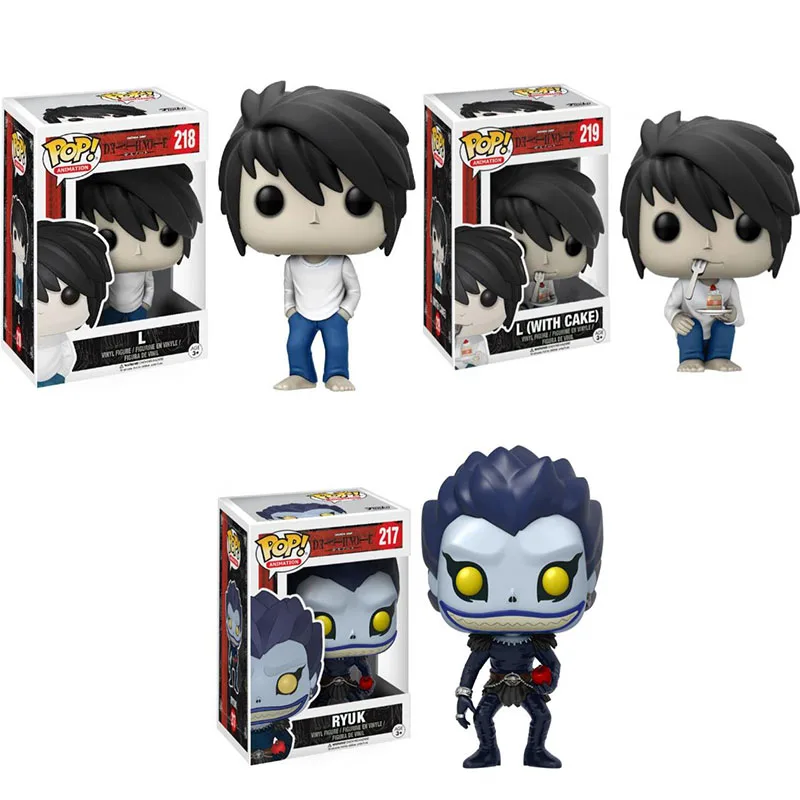 Экшн-фигурка Funko POP DEATH NOTE L 218 # RYUK 217 # L с тортом 219 # Коллекционная модель игрушки для детей подарок на день рождения