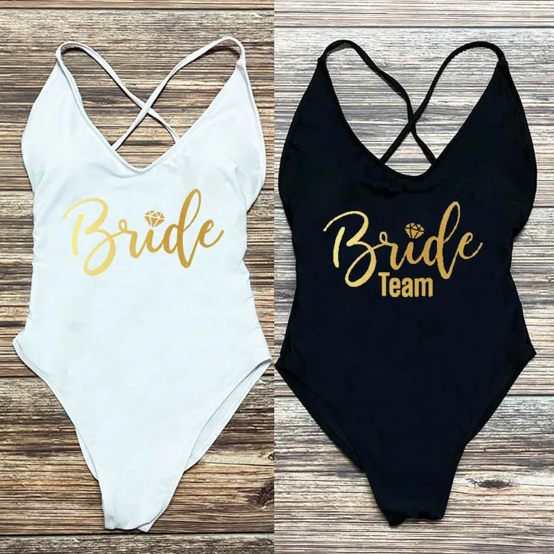 Фото Цельный купальник BRIDE TEAM, женские сексуальные мягкие купальники, женский купальный костюм для бакалавра, боди maillot de bain №3
