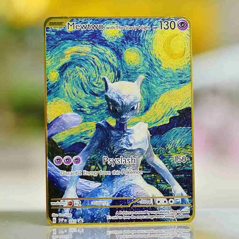 Карты с покемонами, металлические буквы покемонов Ван Гога, золото Tcg Charizard Vmax Gengar Mario, аниме, коллекционные карточные игры, детские игрушки, подарки