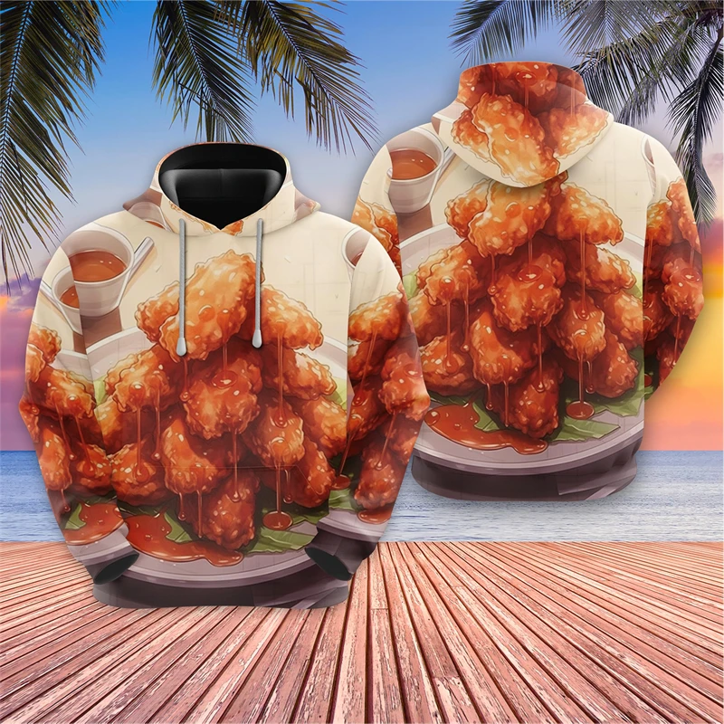 Delicious Food Graphic Hoodies For Men Clothes Harajuku Fashion Noodle Barbecue Y2k Hoodie Casual Hamburger Salad Sweatshirts