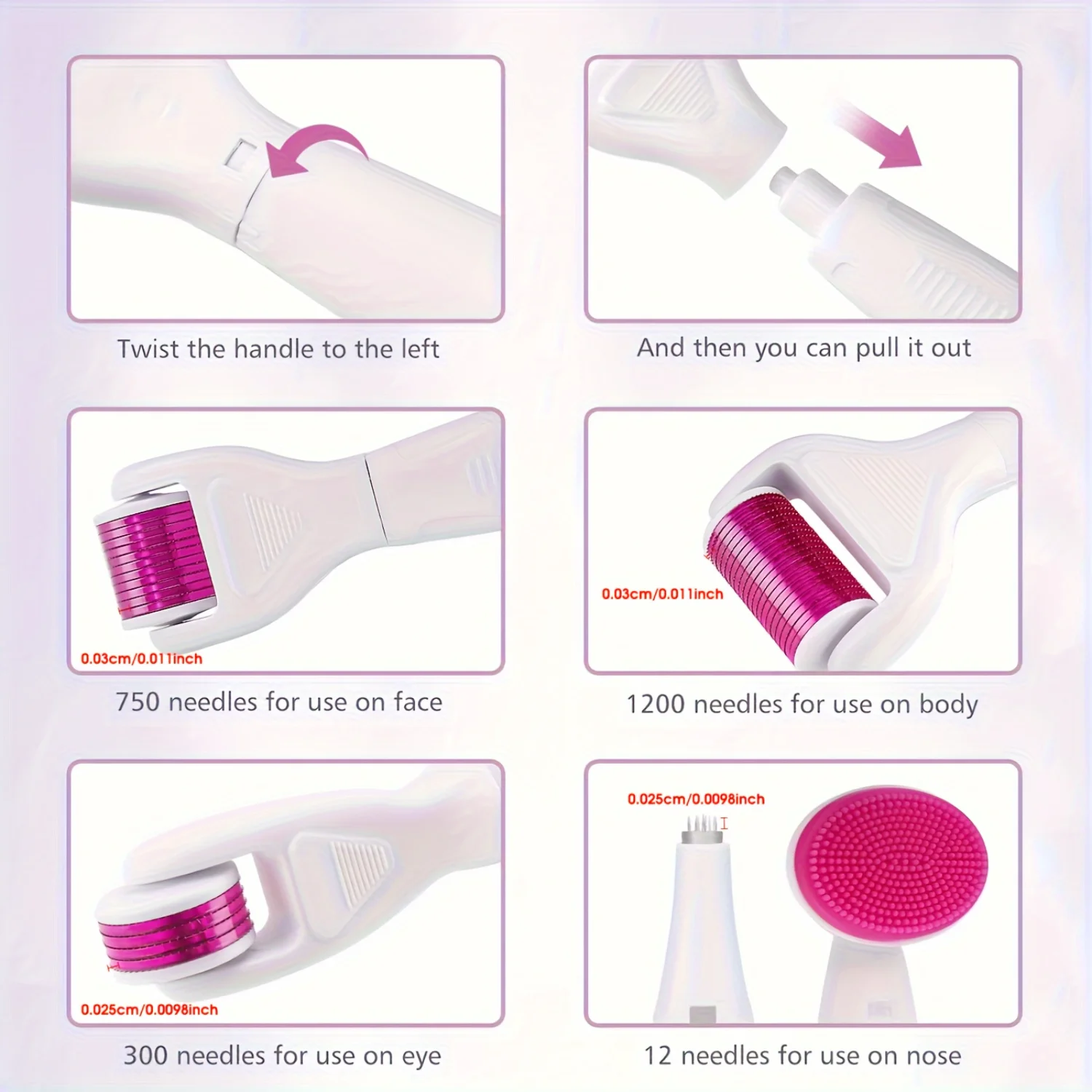 Фото Комплект Derma Roller 6 в 1 для лица и тела — микроигольный Dermaroller 0,25 мм и 0,3 мм с 5 сменными головками, футляром и дезинфекцией №2