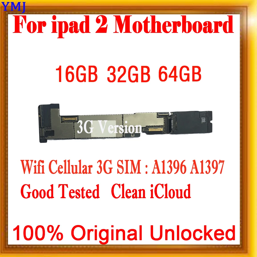 Оригинальная материнская плата для iPad 2 материнская плата WIFI A1395 / WiFi + Celluar 3G версия A1396 A1397 разблокированная логическая плата
