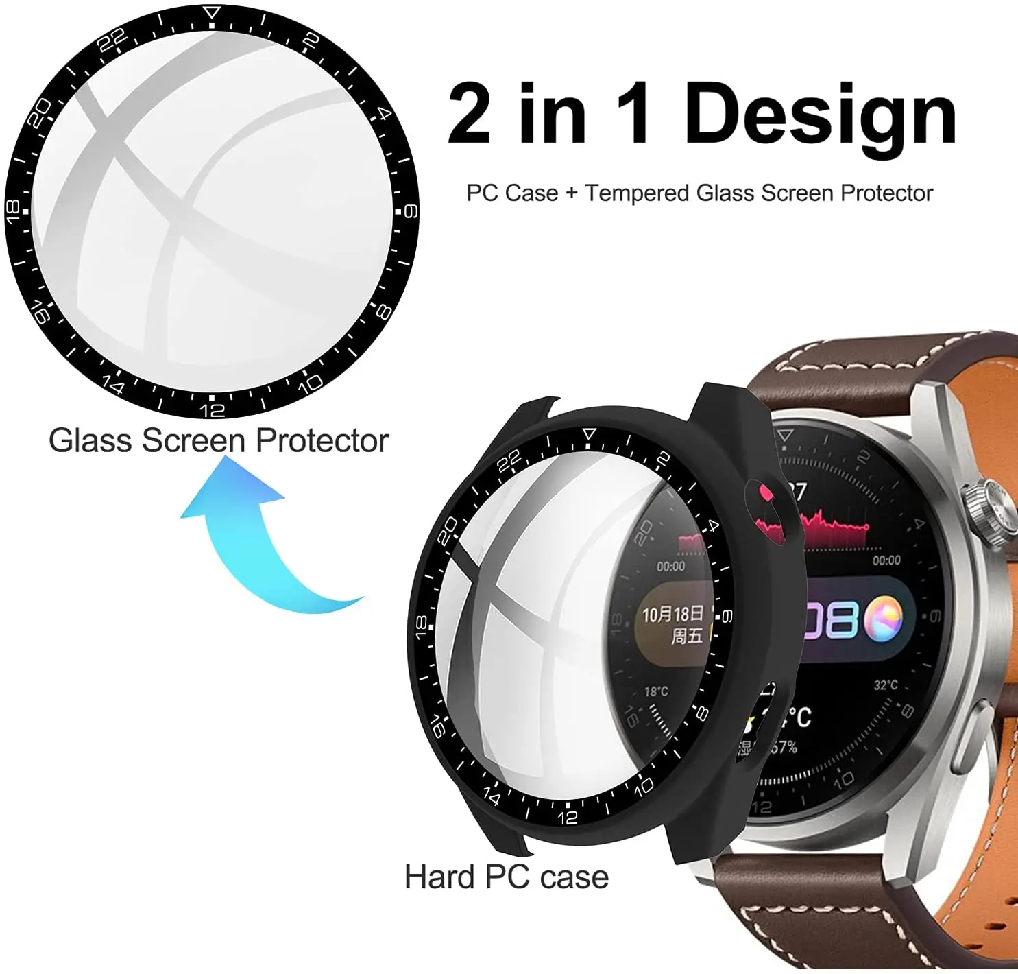 Фото Закаленное стекло + чехол для Huawei Watch GT 3 Pro 46 мм, защитная пленка для экрана, чехол с полным покрытием из поликарбоната, аксессуары для GT 3 Pro №3