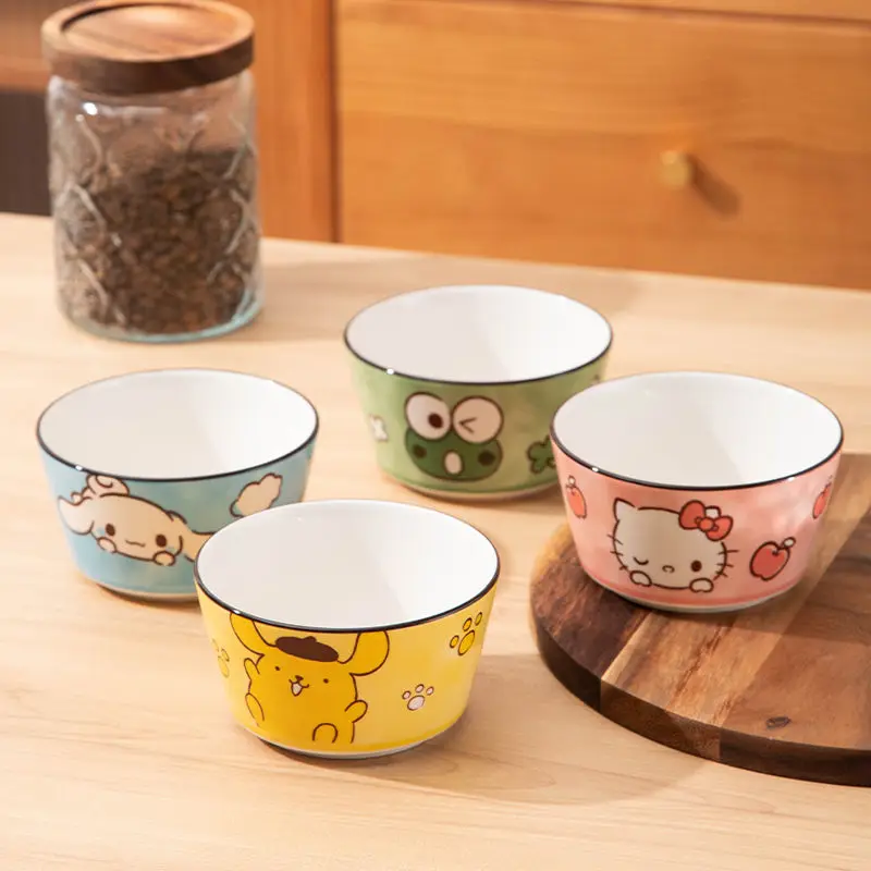 Фото Столовые приборы в стиле аниме Cinnamoroll Sanrio, Hello Kitty Kawaii Милая мультяшная миска Pompompurin креативная керамическая десертная утолщенная миска игрушки №3