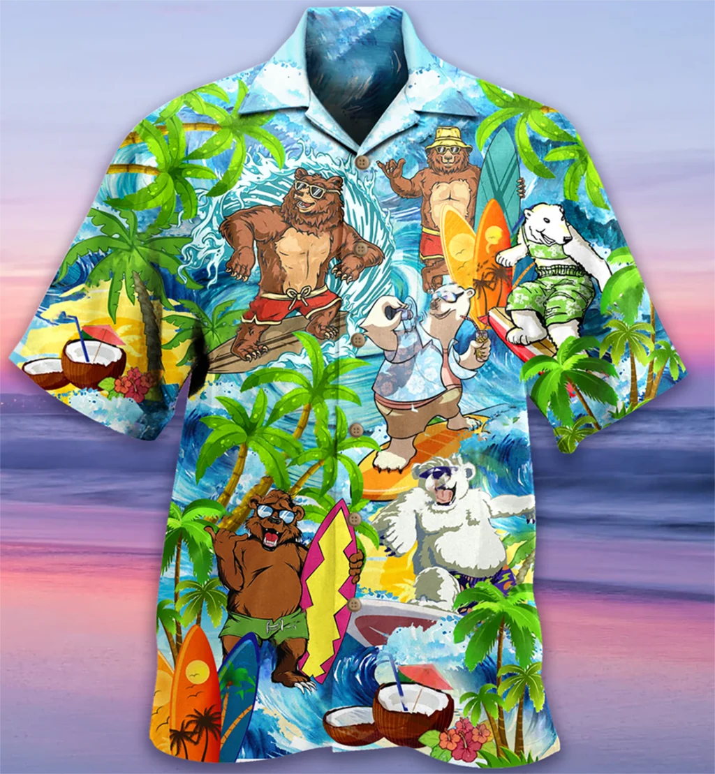 Фото Обруч, Musim Panas Kaus, гавайский для Pria 3d Kartun Flamingo Kemeja Pria Pantai Kebesaran Lucu Pakaian Pria Mode Lengan Pendek №4