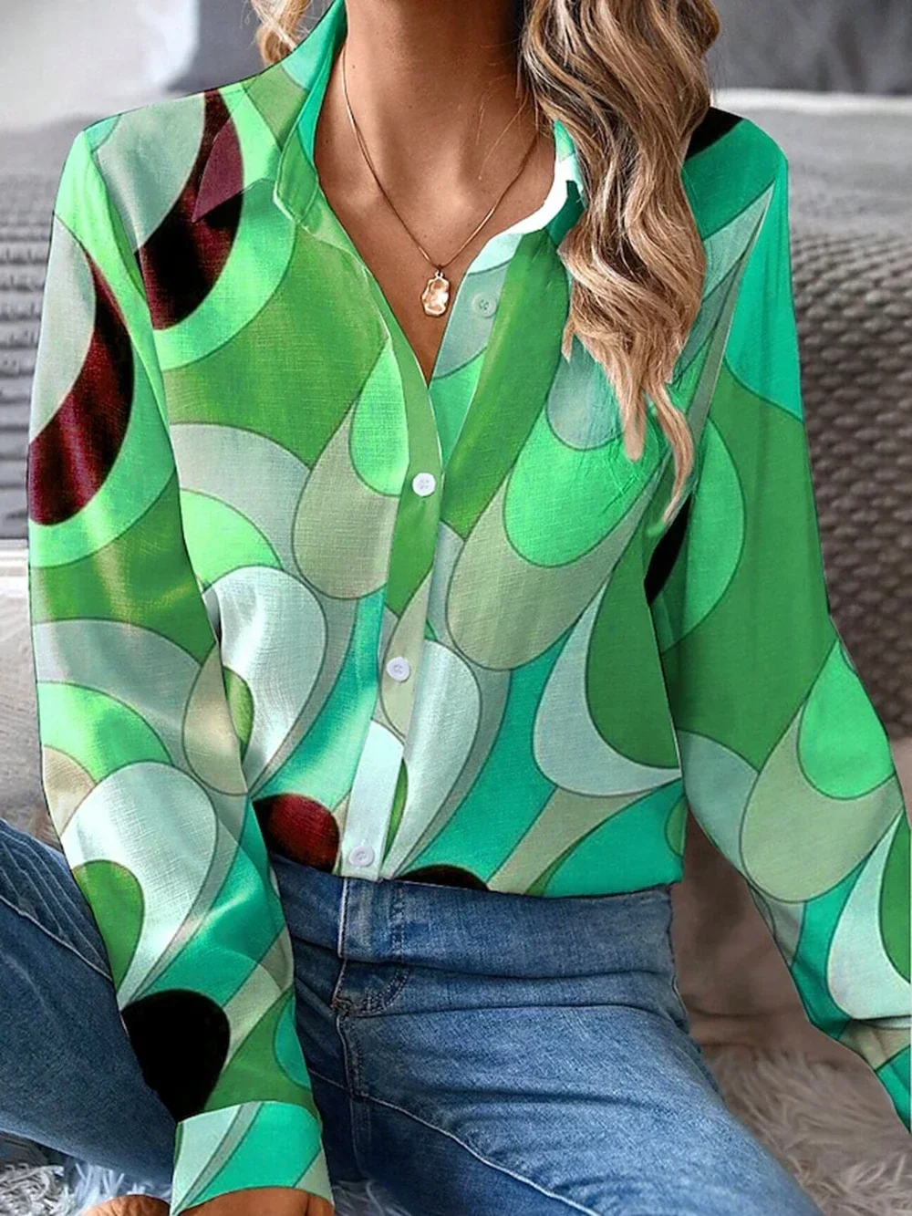 Фото Женская блузка Camisa De Manga Larga, рубашка с цветными блоками, женские блузки, повседневные топы, официальные, La Moda №4