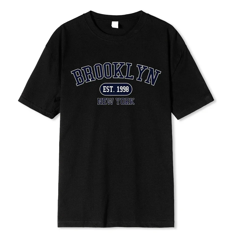 Фото Brooklyn Est.1998 Нью-Йоркские мужские футболки с принтом в стиле хип-хоп, дышащий топ из 100% хлопка, модная повседневная дышащая футболка в стиле Харадзюку №4