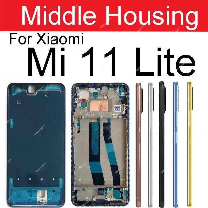 Корпус средней рамки для Xiaomi Mi 11 Lite задняя средняя рамка держатель пластина с боковыми кнопками регулировки громкости запасные части