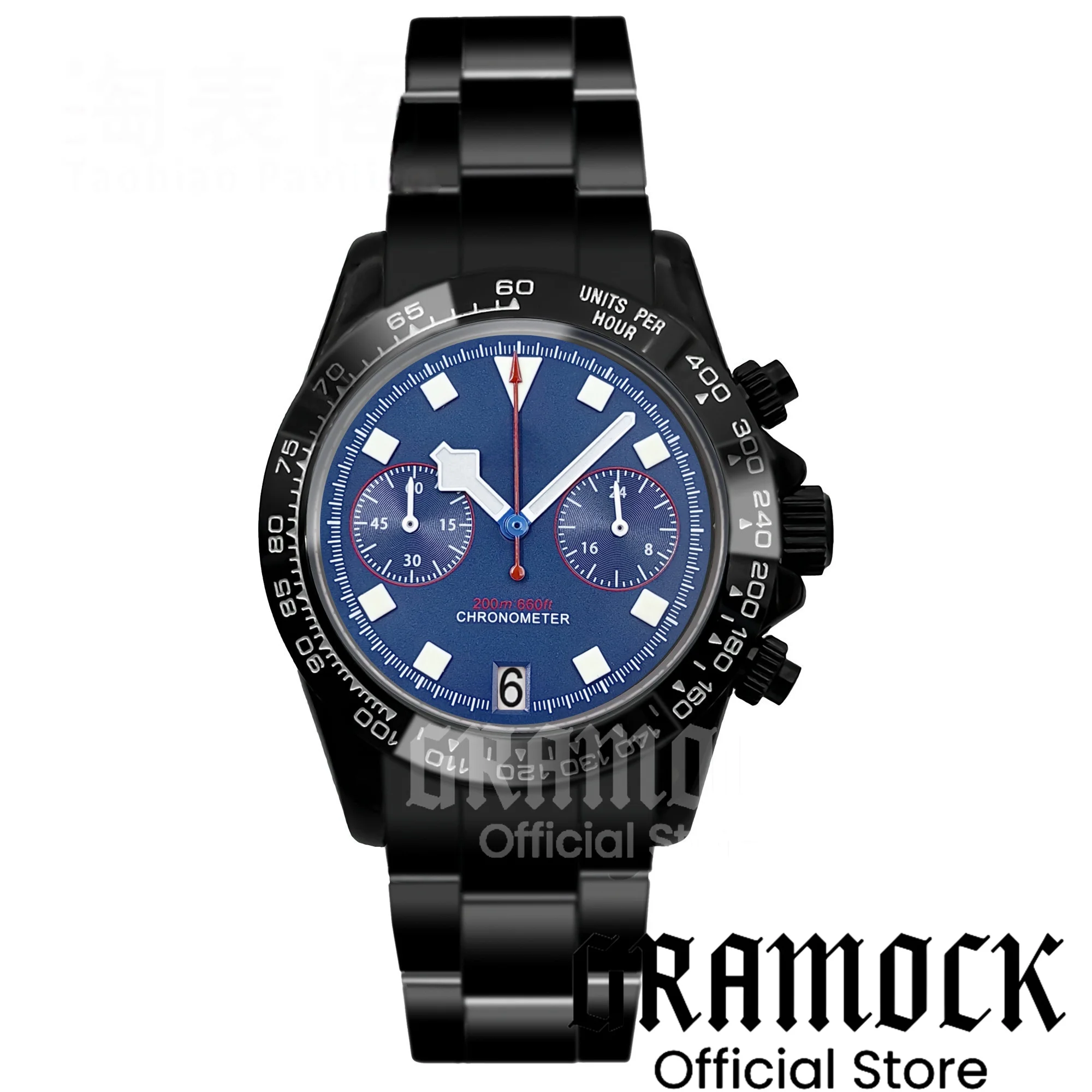Gramock Новинка 2025 года, мужские роскошные 39 мм синие Pelagos Gra FXD хронограф Cyclist VK64, кварцевые часы C3, зеленое светящееся сапфировое зеркало