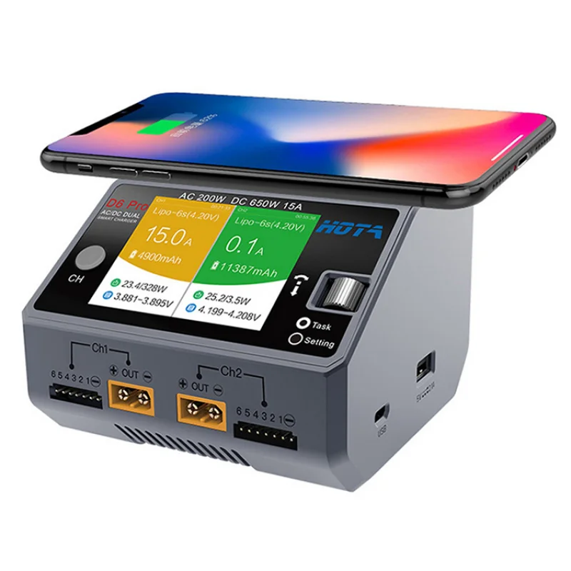 Умное зарядное устройство Hotd6 Pro ac200w dc650w 15A Lipo LiIon NiMH аккумулятор для iPhone Samsung беспроводная зарядка