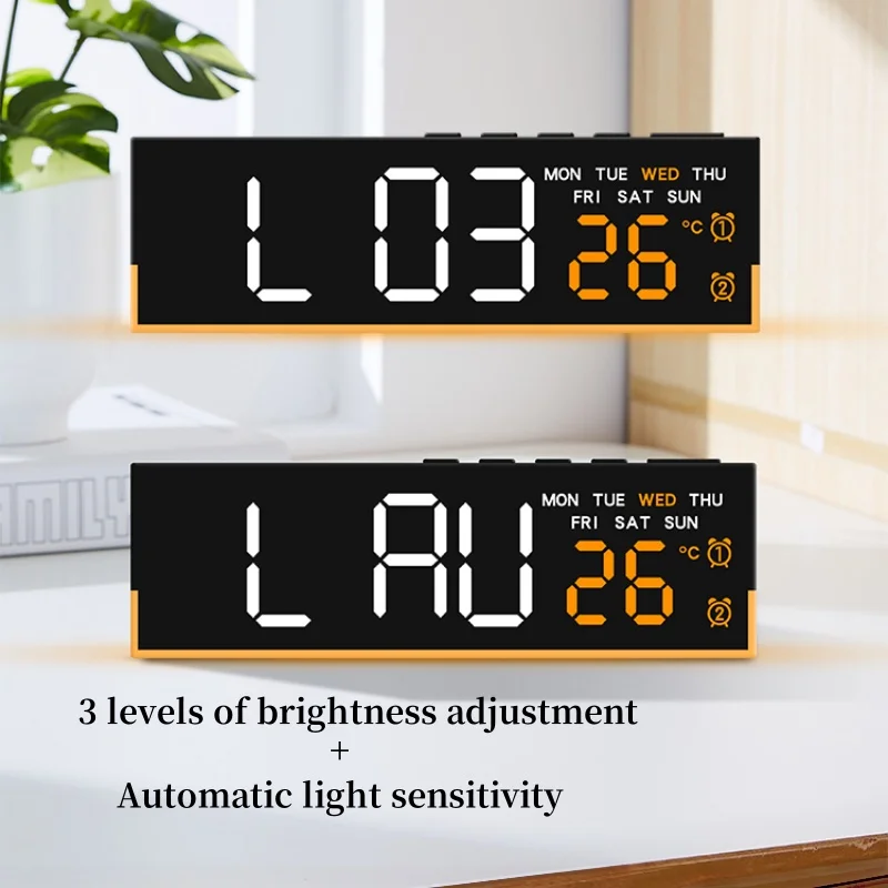 Фото Цифровой будильник с нижним светом настроения TEMP Week Date Dual Alarm 3-уровневая яркость Snooze DST Настольные часы 12/24H Светодиодные часы №4
