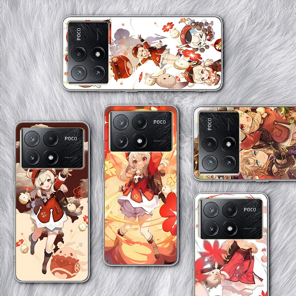 Чехол Klee Genshin Impact для Xiaomi Poco X6 F3 M5 X5 F1 F4 X3 NFC M3 M5s X4 GT F5 M4 F2 Pro, прозрачный силиконовый чехол для телефона