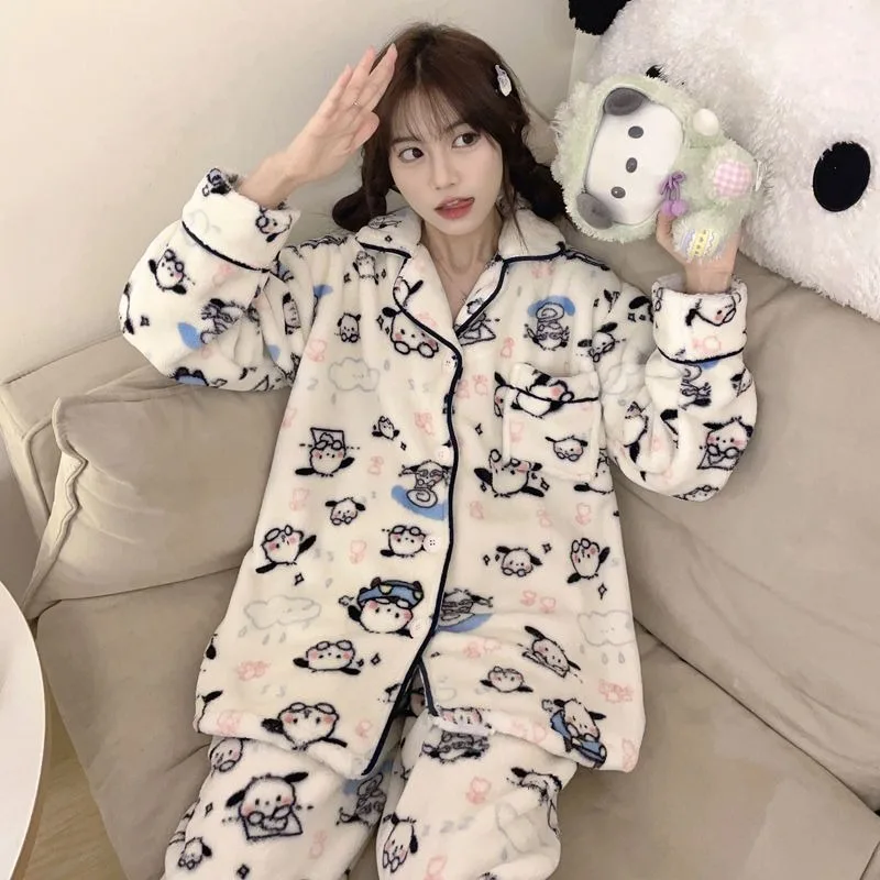 Sanrio Hello Kitty Cinnamoroll, высококачественная женская пижама с героями мультфильмов, милый домашний костюм из кораллового флиса на осень и зиму (art.: 3920d1d863fe2) - 3920d1d863fe2