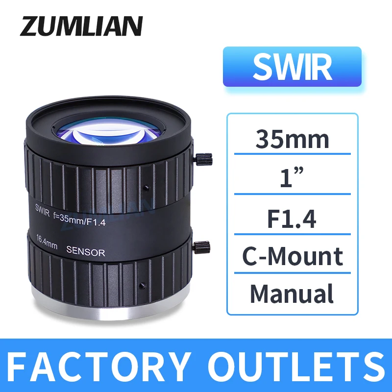 ZUMLIAN 35 мм объектив NIR-камера 700-1700 нм c-mount 1 дюйм cmos с низким уровнем искажений 5 Мп машинного зрения F1.4 объективы с большой апертурой