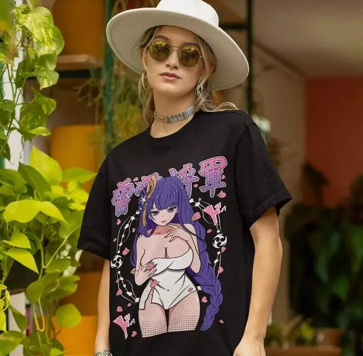 Фото Футболка Raiden Shogun Genshin Impact Harajuku Kawaii Girl Аниме рубашка все размеры №3