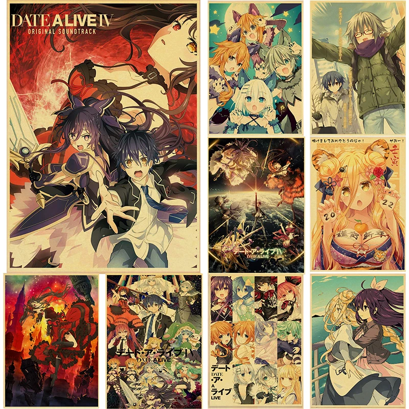 Аниме плакаты Date A Live IV, ретро крафт-бумага, винтажный декор для комнаты, дома, бара, кафе, эстетическое искусство, настенная живопись