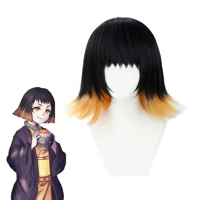 Demon Slayer Kimetsu No Yaiba Susamaru Желтый Черный Короткий Косплей Термостойкие Синтетические Волосы Хэллоуин Вечеринка Бесплатный Парик C M20