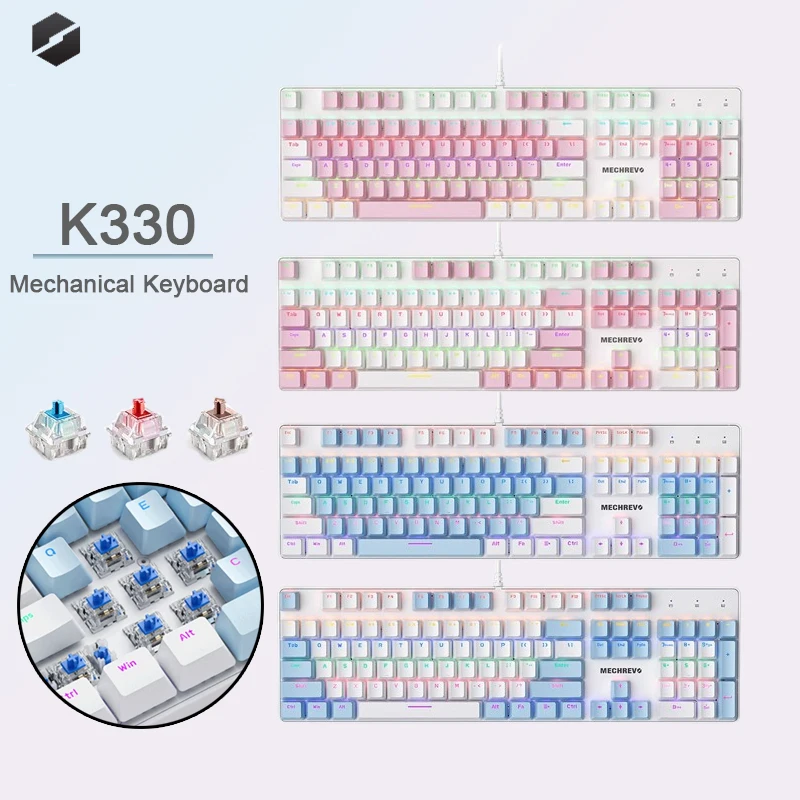 Механическая революция Yao K330 Проводная Механическая клавиатура мышь для киберспорта офиса 104 клавиш белая розовая серия Зеленый чай ось