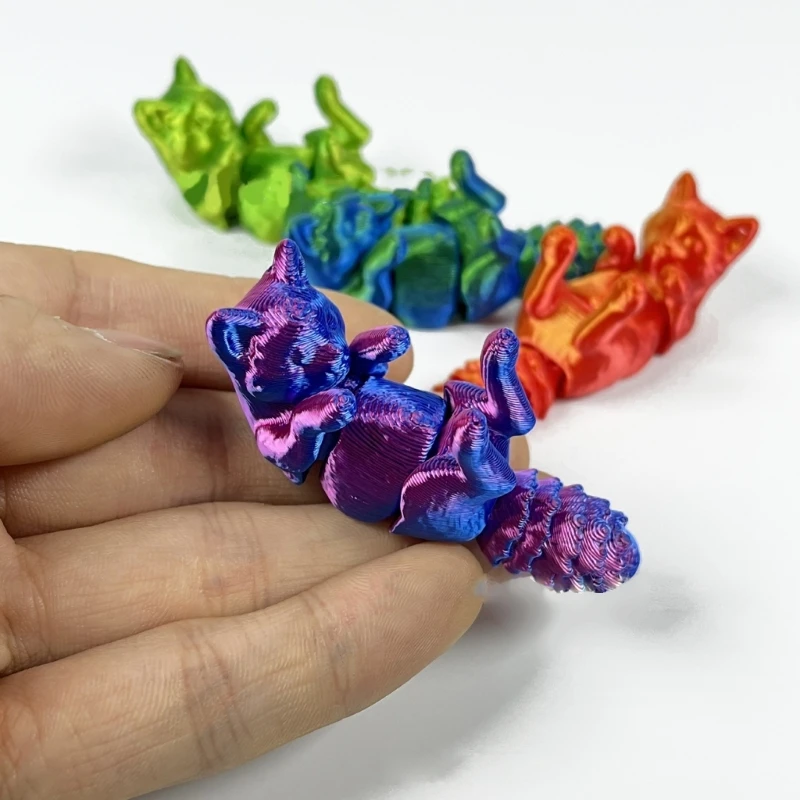 Фото Уникальный 3D-печатный брелок с изображением кошки, брелок с гибкими шарнирами, модный карманный размер №3