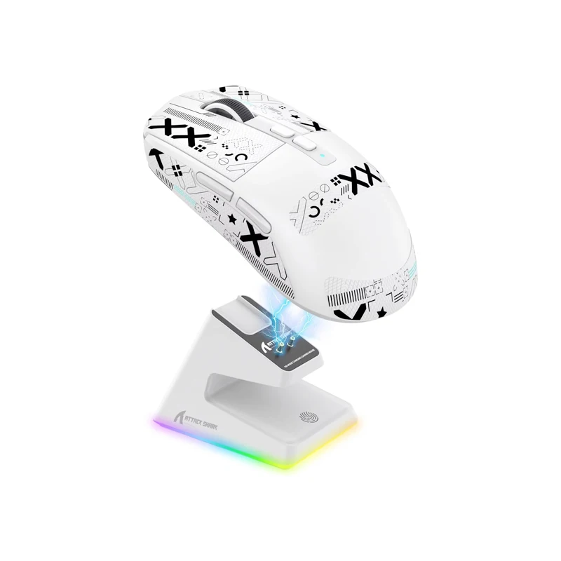 Трехрежимная беспроводная игровая мышь Attack Shark X6 RGB Зарядная док-станция PAW3395 Оптический датчик до 26K точек на дюйм, программируемый ПК/Mac