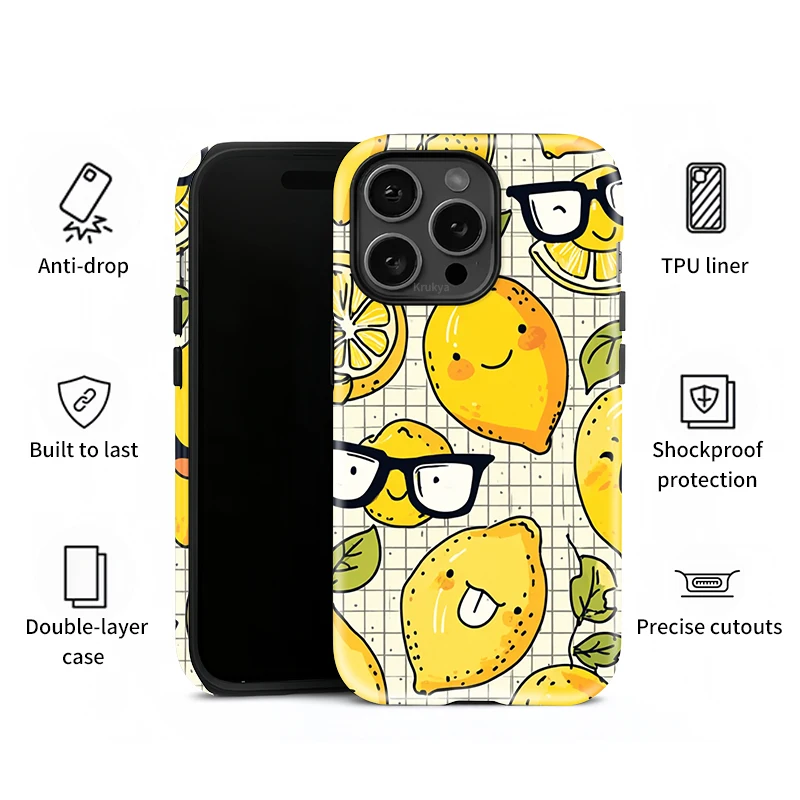 Фото Роскошный лимонный чехол Krukya для iPhone 11 12 13 14 Plus 15 16 Pro Max XS XR X SE 2022, модный матовый противоударный акриловый чехол №2
