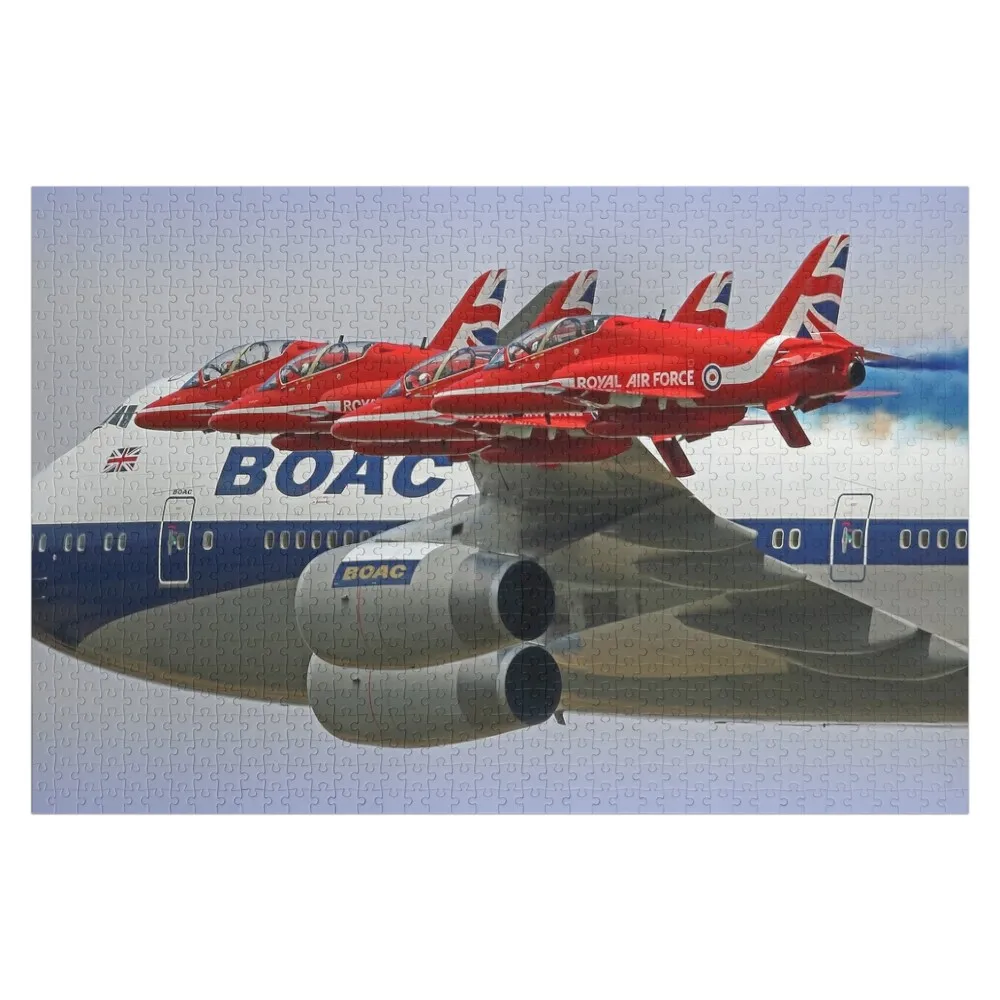 BOAC 747 с красными стрелками Flypast - 3 головоломки, рождественские подарки, персонализированная игрушка, деревянная головоломка с именем для взрослых