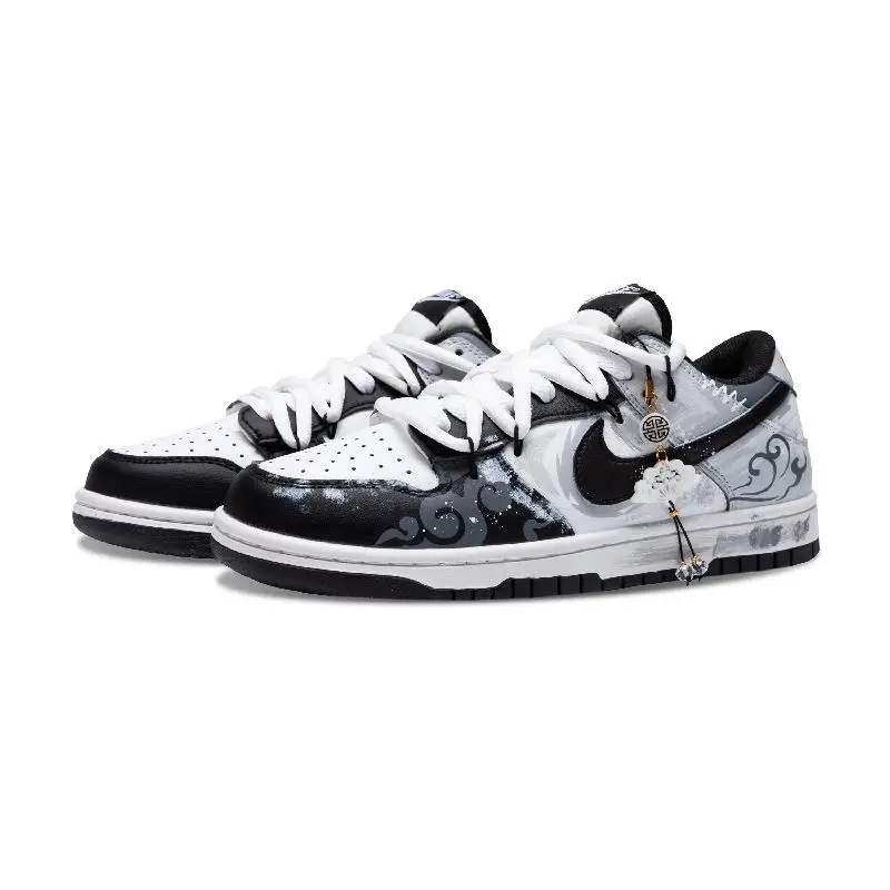 Фото 【Настроить】Nike Dunk Обувь для скейтборда Унисекс Низкие черные/белые кроссовки DD1391-100 №3