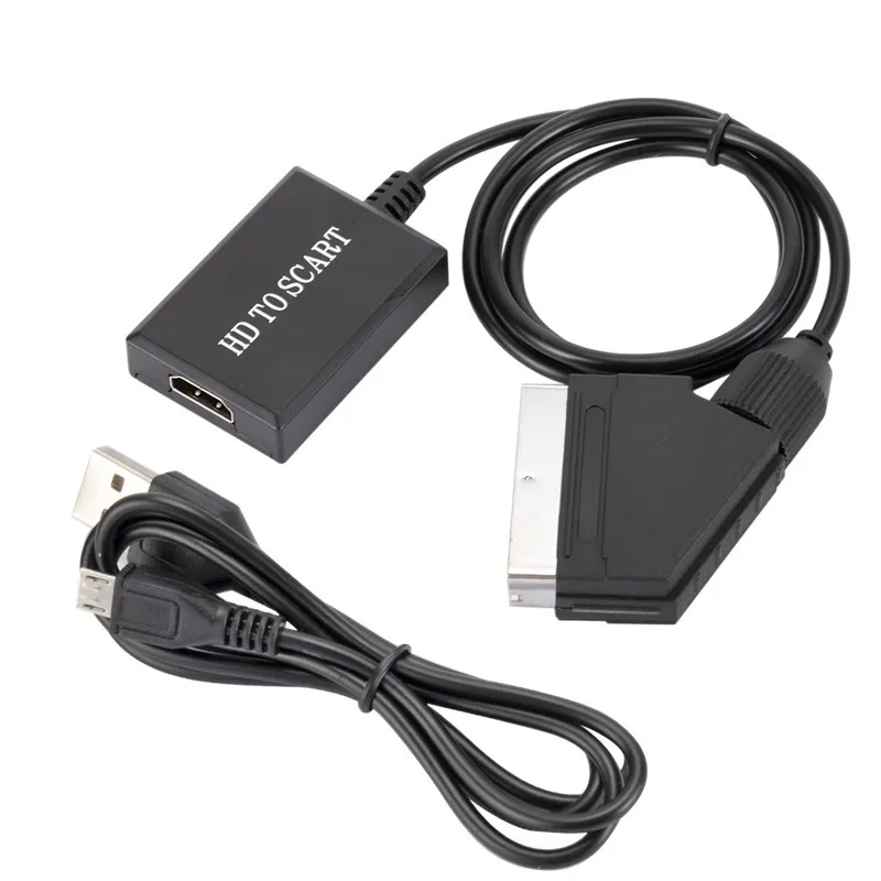 Портативный HDMI-совместимый конвертер Scart 720P / 1080P видео аудио адаптер