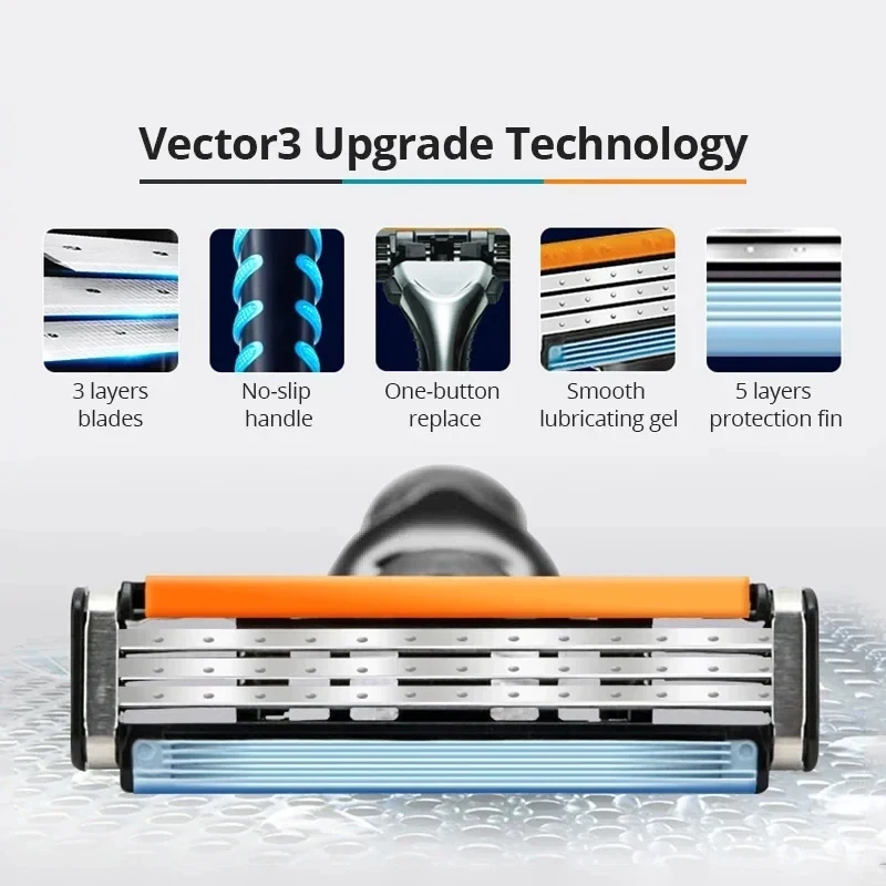 Фото Gillette Vector, 3-лезвийная ручная безопасная бритва, лезвия для бритвы для мужчин, уход за лицом, удаление волос, машина для бритья бороды №2