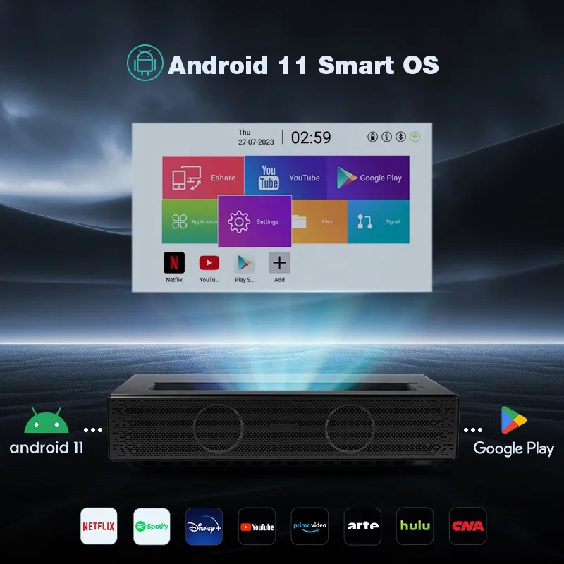 Фото Hotack D068 Smart Android TV Ультракороткофокусный портативный проектор Лидер продаж 4K лазерный проектор для домашнего кинотеатра №4